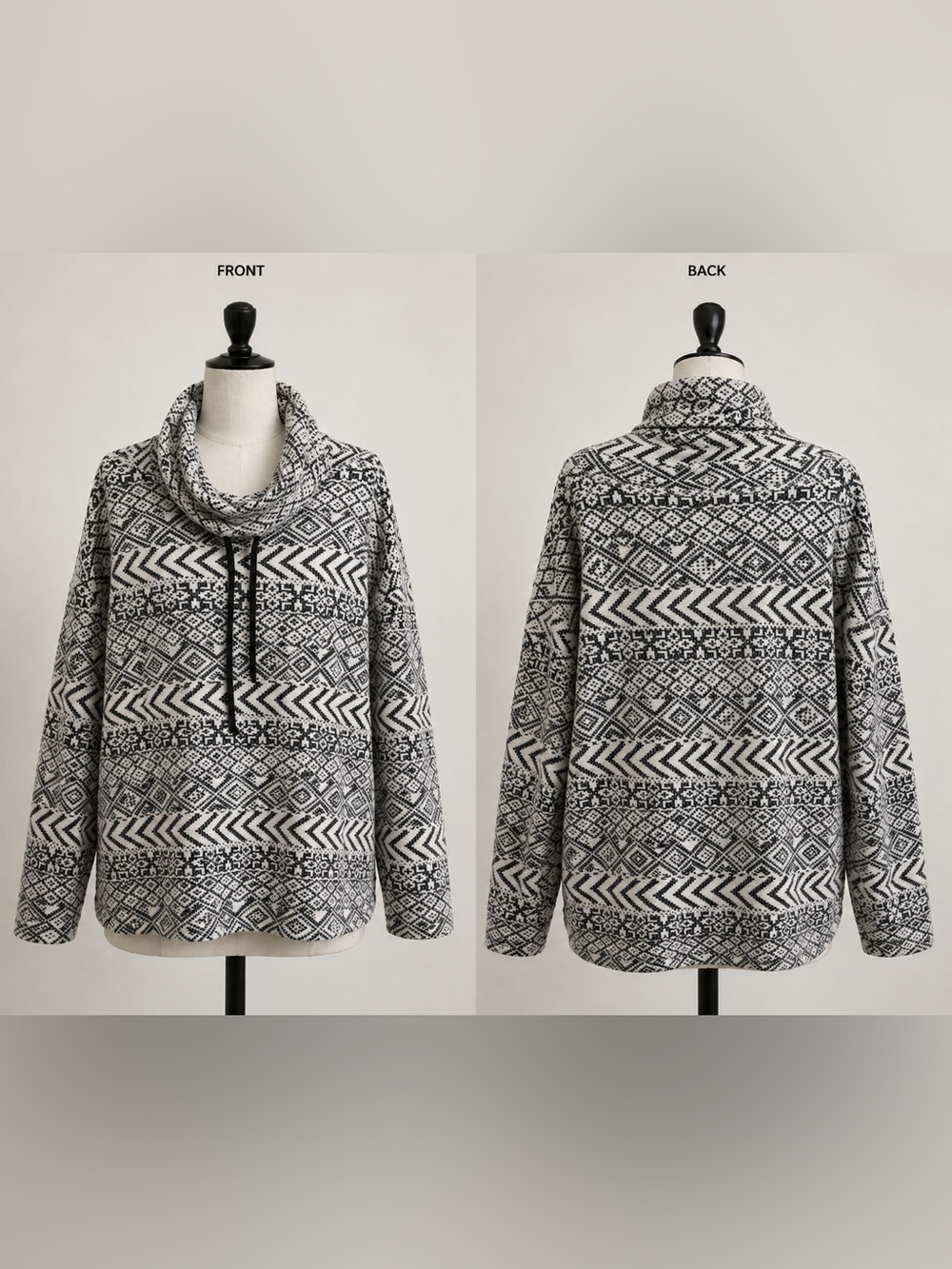 Chaps Cozy Geo-Print Cowl Neck Pullover Sweater